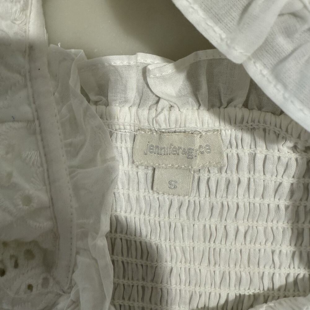 White Eyelet Smocked Ruffle-Strap - Picture 3 of 10